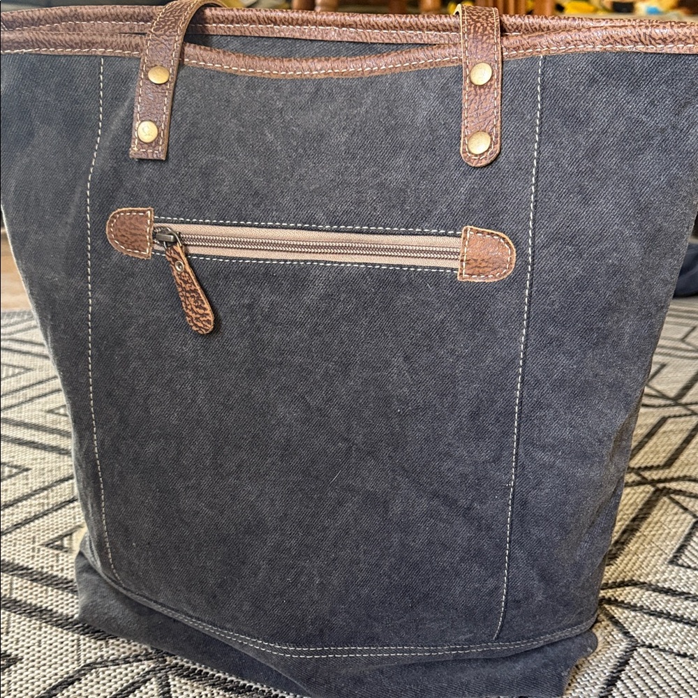 Cowhide Tote Bag with Paisley Trim Western Cowgirl Bohemian Rustic - Picture 6 of 7